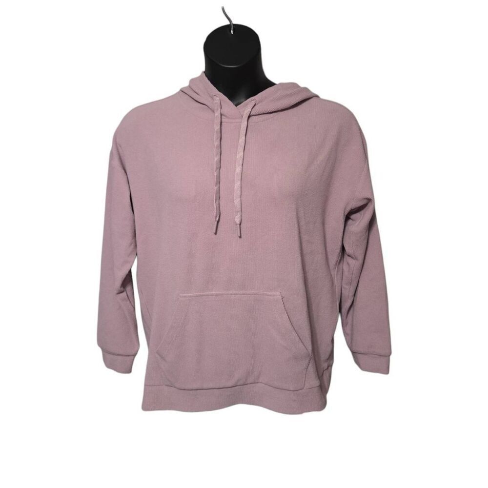 Marc New York Performance Ribbed Cozy Knit Hoodie Pink Medium